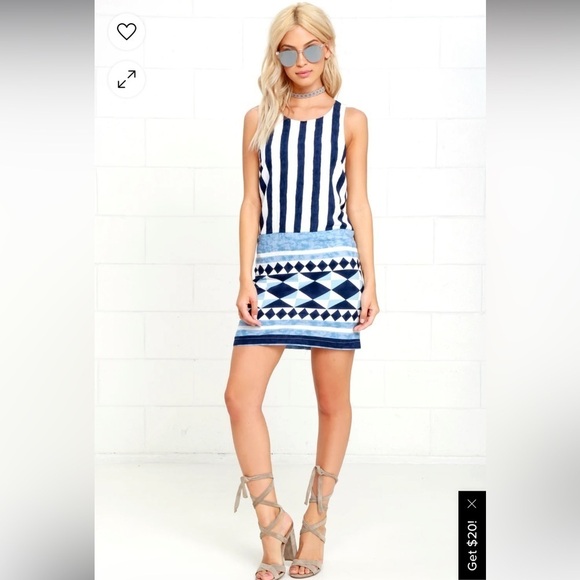 Lulus Women's Multitask-Queen Ivory Blue Print Shift Dress - Picture 2 of 11